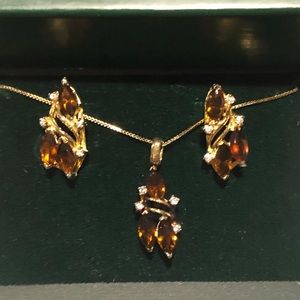 NEW Necklace, Earring,Pendant Amber/CZ Set